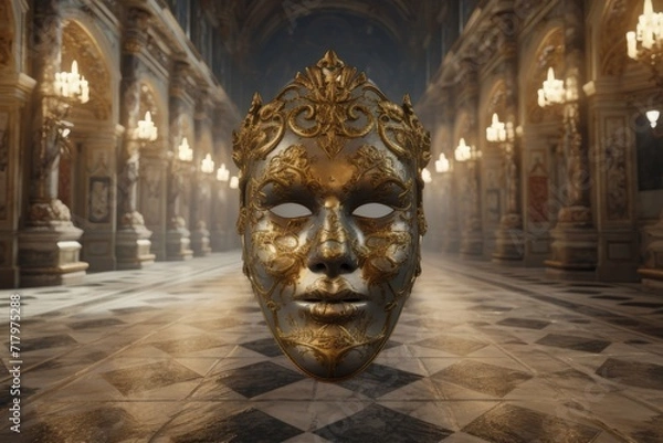 Obraz Volto mask. liquid gold. Inside medieval castle