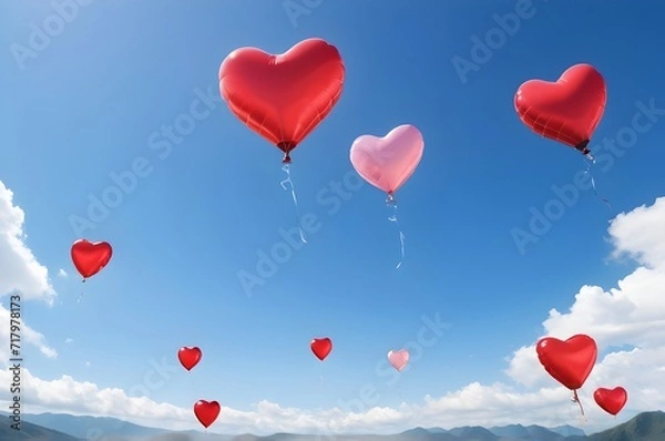 Obraz Heart-shaped balloons soaring against a clear sky