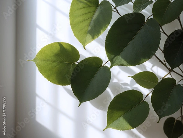 Obraz Blurred shadow from leaves on the light wall. Minimal abstract background for product presentation
