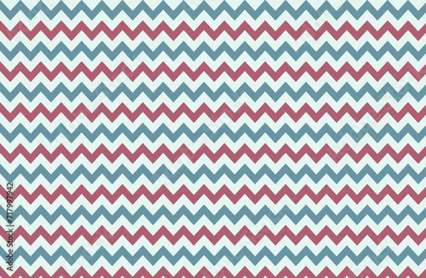 Fototapeta Blue waves zig zag seamless background texture. Popular zigzag pastel chevron pattern on white background