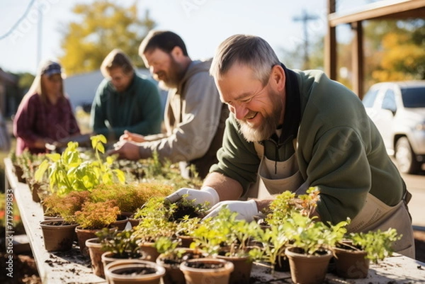 Fototapeta gardening man. the concept of growing seedlings for replanting.