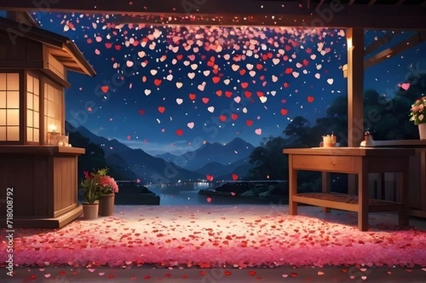 Obraz A festive scene of heart-shaped confetti gently falling