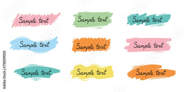 Fototapeta Hand drawn simple colorful frame set. Wave shape brush pen line stroke scribble element.