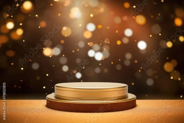 Obraz Podium with background soft bokeh, podium for product presentation, geometric shape for product display presentation, stage showcase, promotion display.