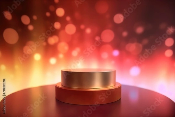 Obraz Podium with background soft bokeh, podium for product presentation, geometric shape for product display presentation, stage showcase, promotion display.