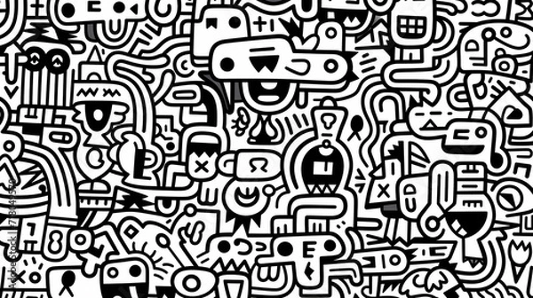 Fototapeta Funny doodle seamless pattern, artistic background