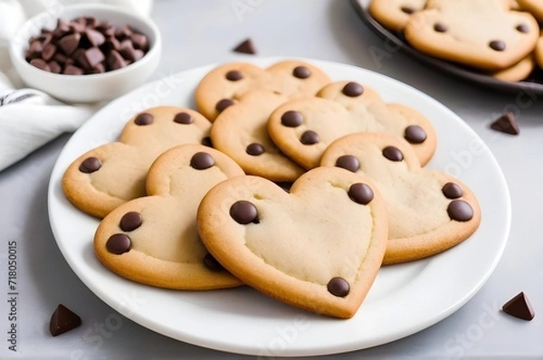 Obraz heart shaped chocolate chip cookies on a plate