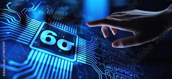 Fototapeta Six sigma DMAIC Industrial process optimisation concept on virtual screen.