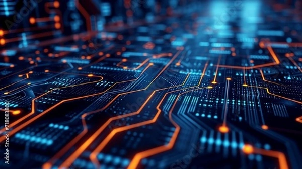Fototapeta Technologia danych Streszczenie połączenie komputerowe. Komunikacja internetowa w sieciach internetowych. Obejmowanie mikro chip płytki obwodu technologicznego.