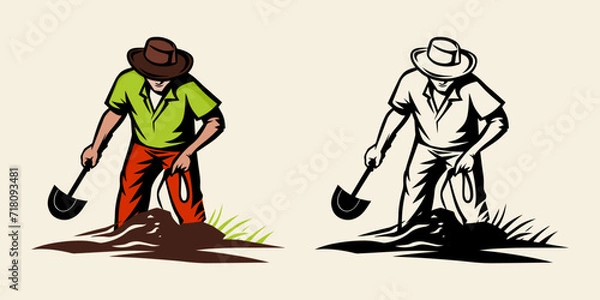 Obraz mascot logo or label farmer man