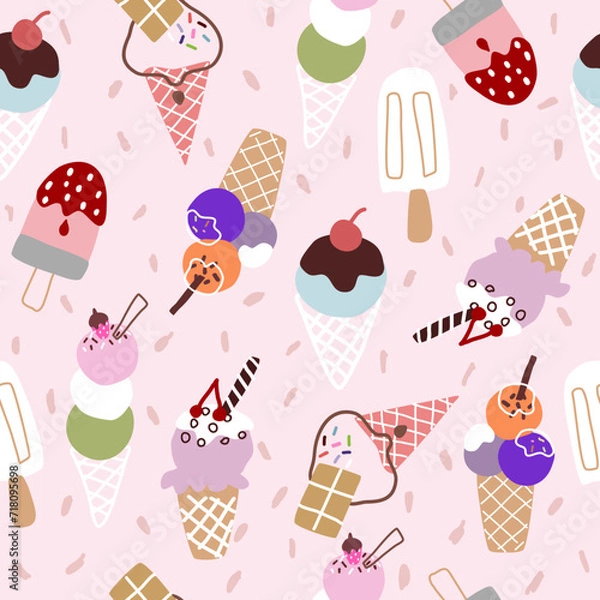 Obraz Summer seamless pattern with hand drawn ice cream.  for fabric, textile, wallpaper.seamless ice cream pattern