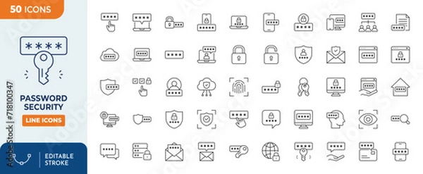 Obraz Password security Line Editable Icons set. Editable stroke. Vector illustration