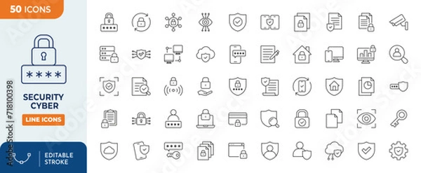 Fototapeta Security Cyber Line Editable Icons set. Editable stroke. Vector illustration