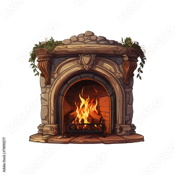 Obraz Cartoon fireplace isolated on a white background. Vector illustration