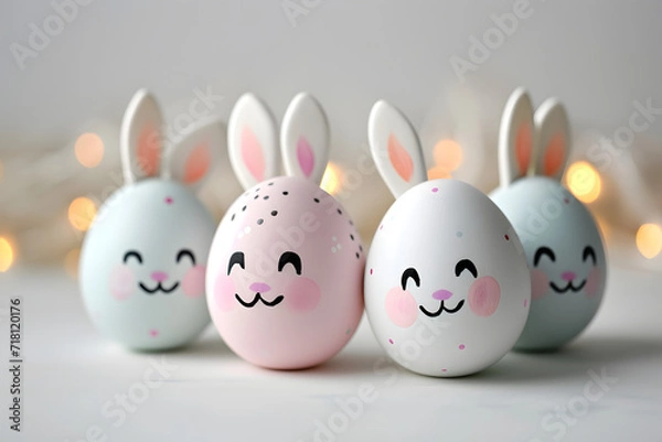 Obraz Cute easter bunny rabbit in egg sharped.