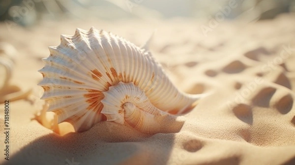 Fototapeta A dynamic shot showcasing the patterns on a seashell, highlighting the natural geometry and intricate textures in stunning