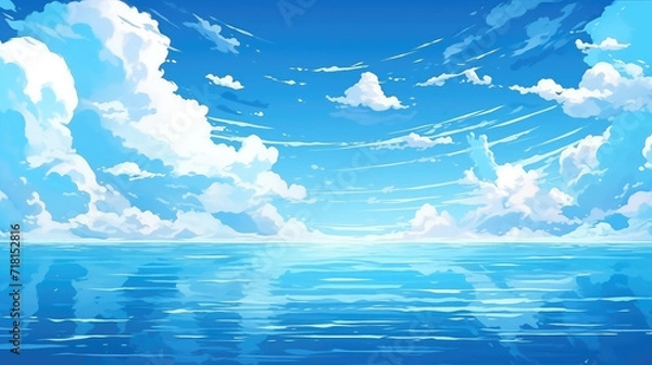 Fototapeta a wonderful view of an anime lake with cloud reflection in the water