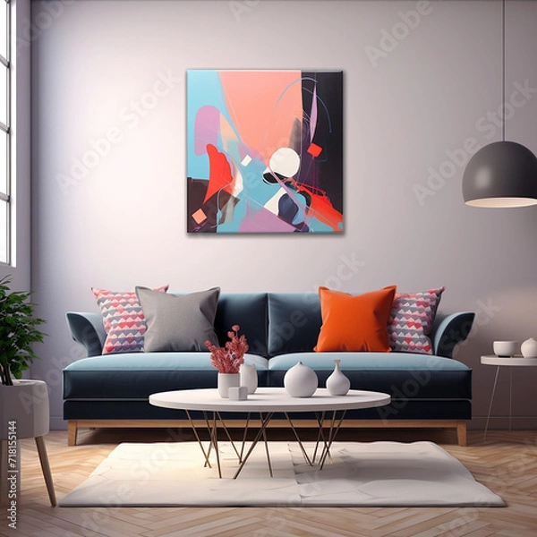 Fototapeta Modern art painting in a modern living room interior