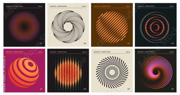 Obraz Set of abstract retro posters with circles. Geometric flyers with unusual shapes and inscriptions. Music Album Cover or Swiss Design. Cartoon flat vector illustrations isolated on white background