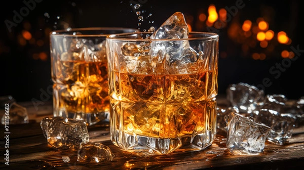 Fototapeta Ultra real whiskey mid-splash with droplets frozen