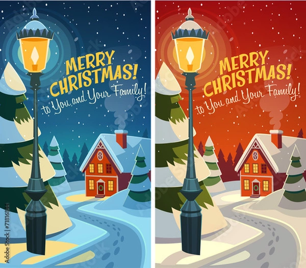 Obraz Old fashioned street light. Christmas card