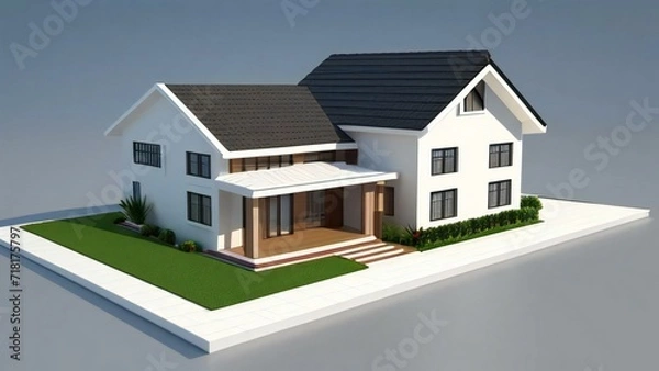 Fototapeta 3d rendering of modern cozy house isolated on white background, Real estate concept.