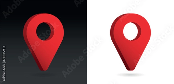 Fototapeta 3D Realistic red color location map pin GPS pointer markers vector illustration for destination.