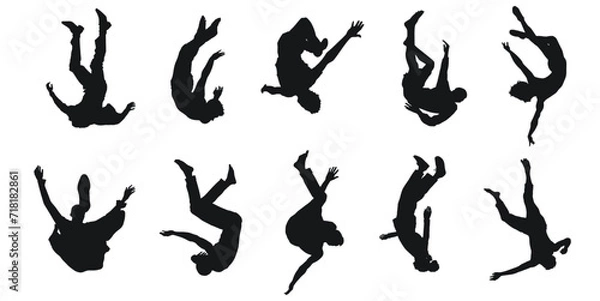Fototapeta vector silhouette falling from a height. silhouette design of falling person. people fall as if they are experiencing depression, a mental disorder