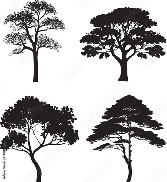 Fototapeta collection isolated tree Symbol silhouette style on white background.