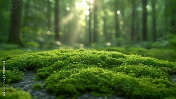 Obraz Beautiful green moss on the floor, moss closeup, macro. Beautiful background of moss for wallpaper.