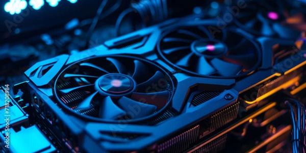 Obraz Video graphic card close up, GPU coolers in computer