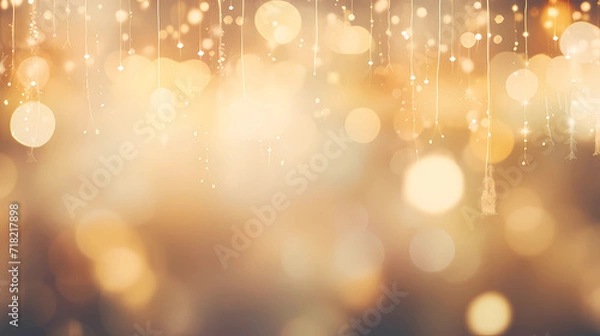 Obraz Abstract cream background with blurry festival lights and outdoor celebration bokeh