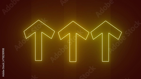 Fototapeta Three directional transparent neon arrow with black background.