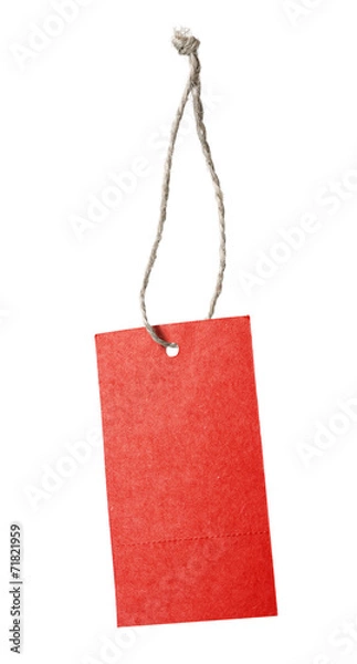 Obraz Red blank price tag isolated on white background