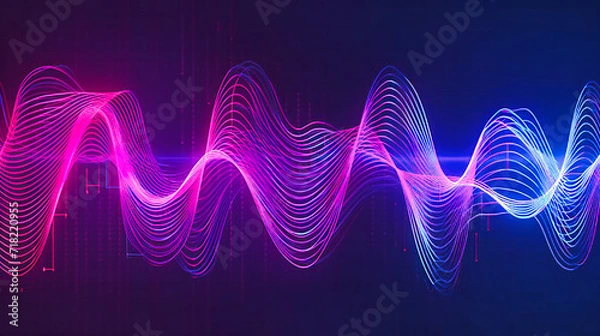 Fototapeta Abstract Light Waves, Neon Lines in Motion, Futuristic Sound Wave Design, Bright Energy Background