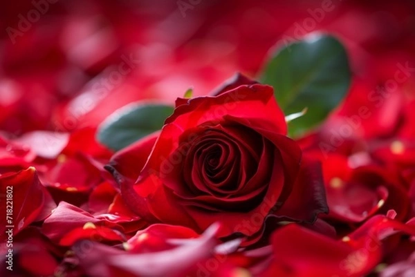 Obraz A vibrant red rose encircled by fragrant petals