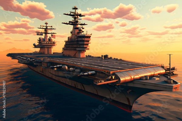 Fototapeta Photo of USS latest technology nuclear powered aircraft carrier anchored in deep blue open ocean