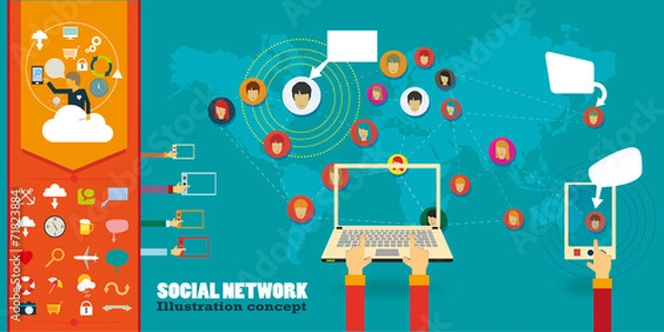 Obraz Social Network Vector Concept with icons.
