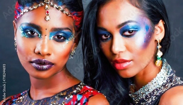 Fototapeta Two Beauty Models with stylized makeup in an array of bold metallic colors 