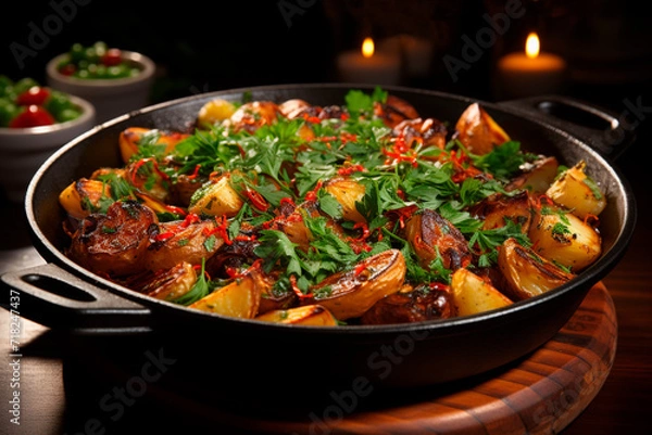 Obraz Appetizing fried potatoes. Generative AI.