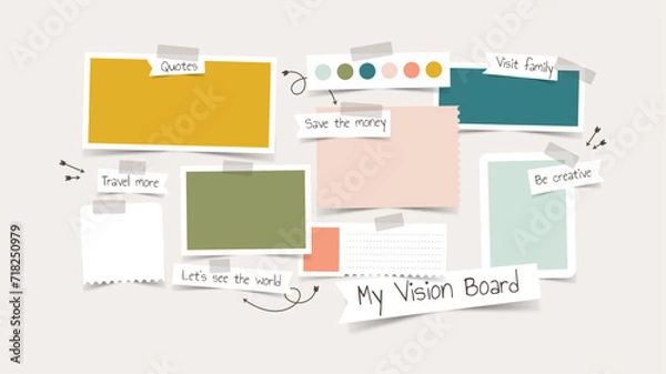 Fototapeta Vector photo collage template moodboard pictures grids vector illustration, vision board	