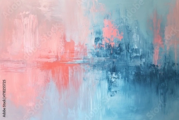 Fototapeta Abstract Painting With Soft Pink And Calming Sky Blue Hues. Сoncept Nature-Inspired Art, Serene Landscapes, ​Floral Still Life, Expressive Brushstrokes, Abstract Textures