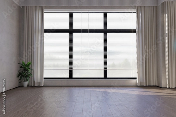 Obraz Minimalist empty interior with big window. 3d render, mock up for furniture placement