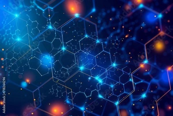 Fototapeta illustration of blue hexagonal dots and blue line Generative AI