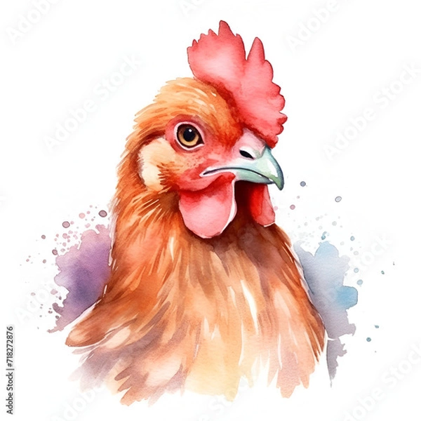 Fototapeta Beautiful Hen Watercolor Clipart, Perfect Chicken Design for Your Project and Creations, Ai Generative
