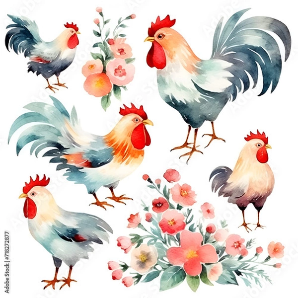 Fototapeta Beautiful Hen Watercolor Clipart, Perfect Chicken Design for Your Project and Creations, Ai Generative