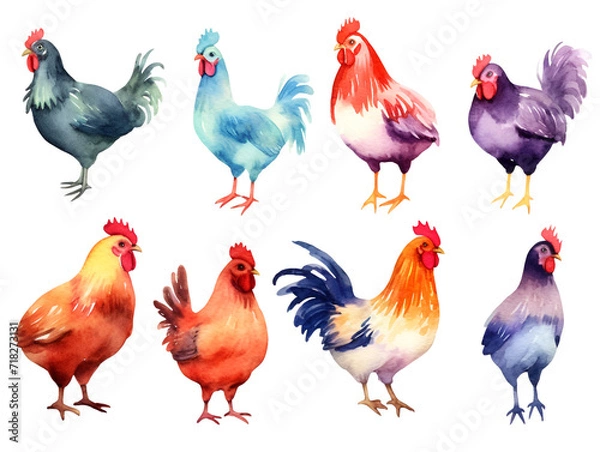 Fototapeta Beautiful Hen Watercolor Clipart, Perfect Chicken Design for Your Project and Creations, Ai Generative