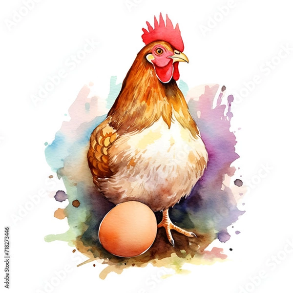 Fototapeta Beautiful Hen Watercolor Clipart, Perfect Chicken Design for Your Project and Creations, Ai Generative