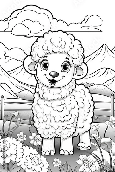Fototapeta Beautiful Sheep Coloring Page, Perfect Design For your Project and Creations, Ai Generative