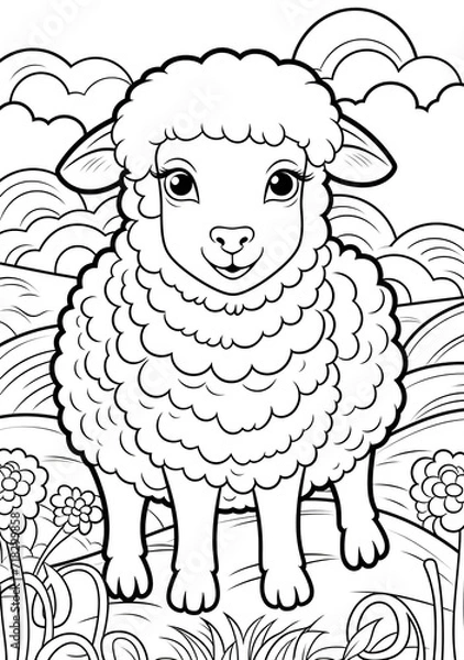 Fototapeta Beautiful Sheep Coloring Page, Perfect Design For your Project and Creations, Ai Generative